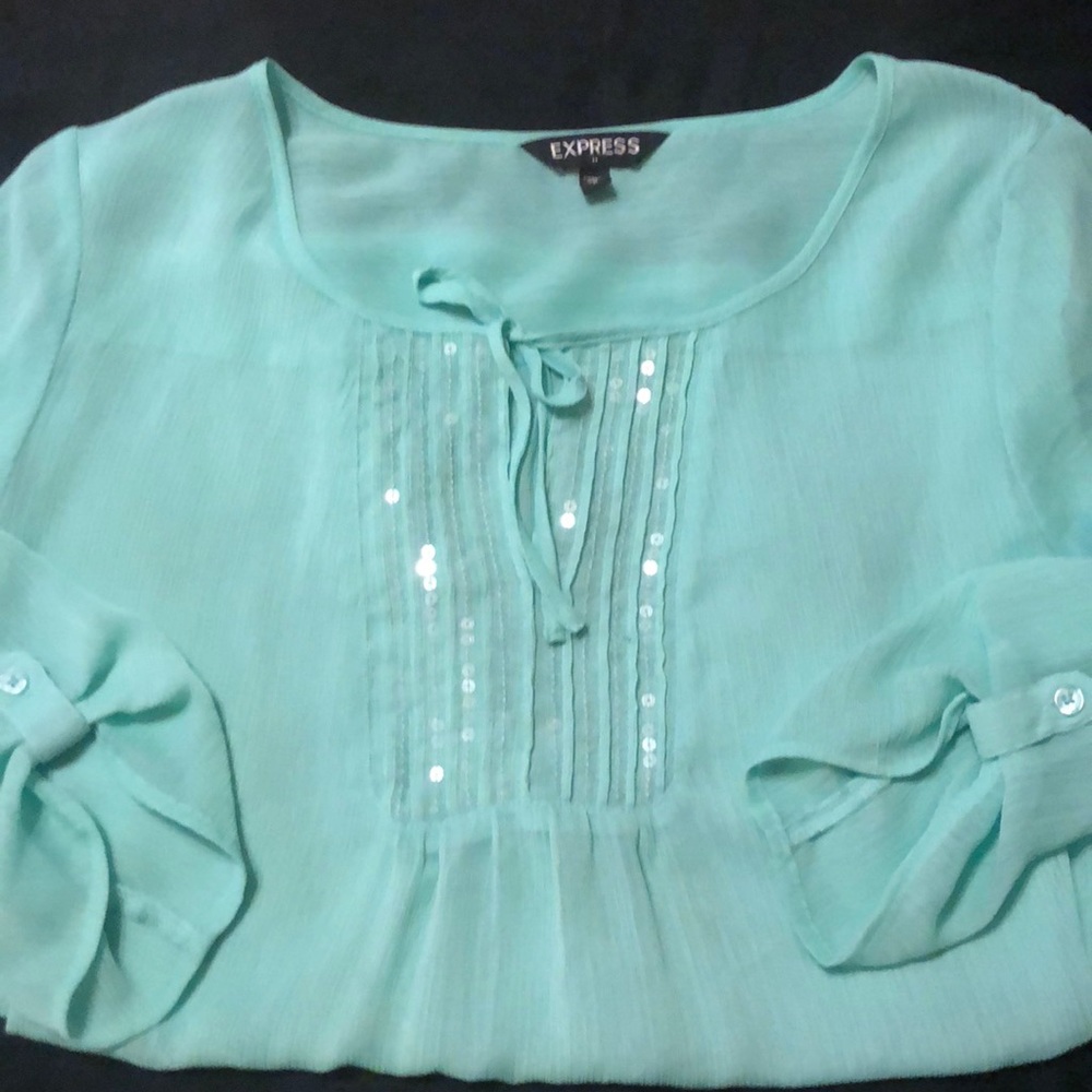 Sheer, mint green Express top